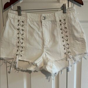 Garage White Lace-Up Jean Shorts